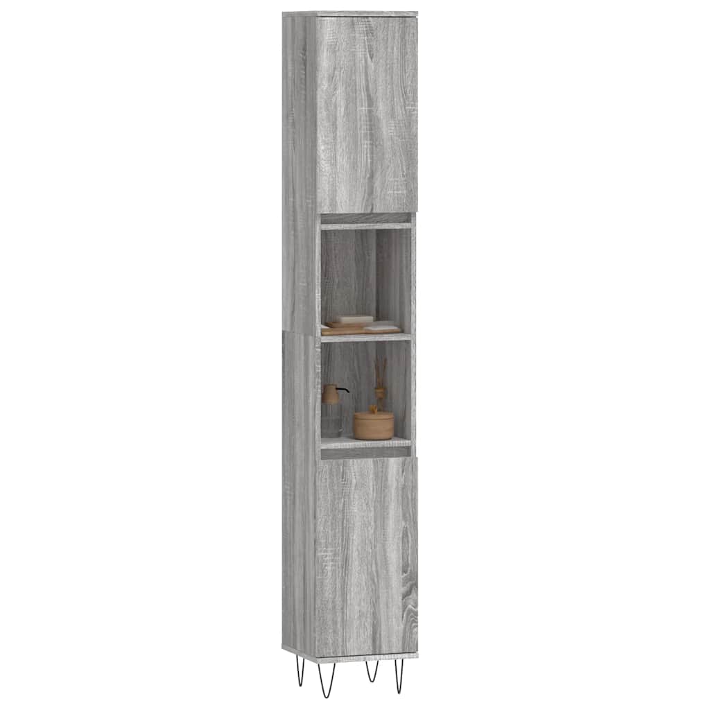 Armadietto Bagno Grigio Sonoma 30x30x190cm in Legno Multistrato