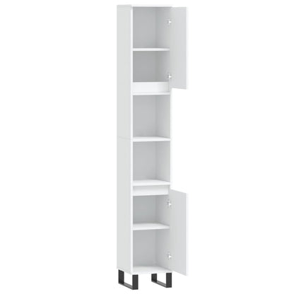 Armadietto da Bagno Bianco 30x30x190 cm in Legno Multistrato | homemem39
