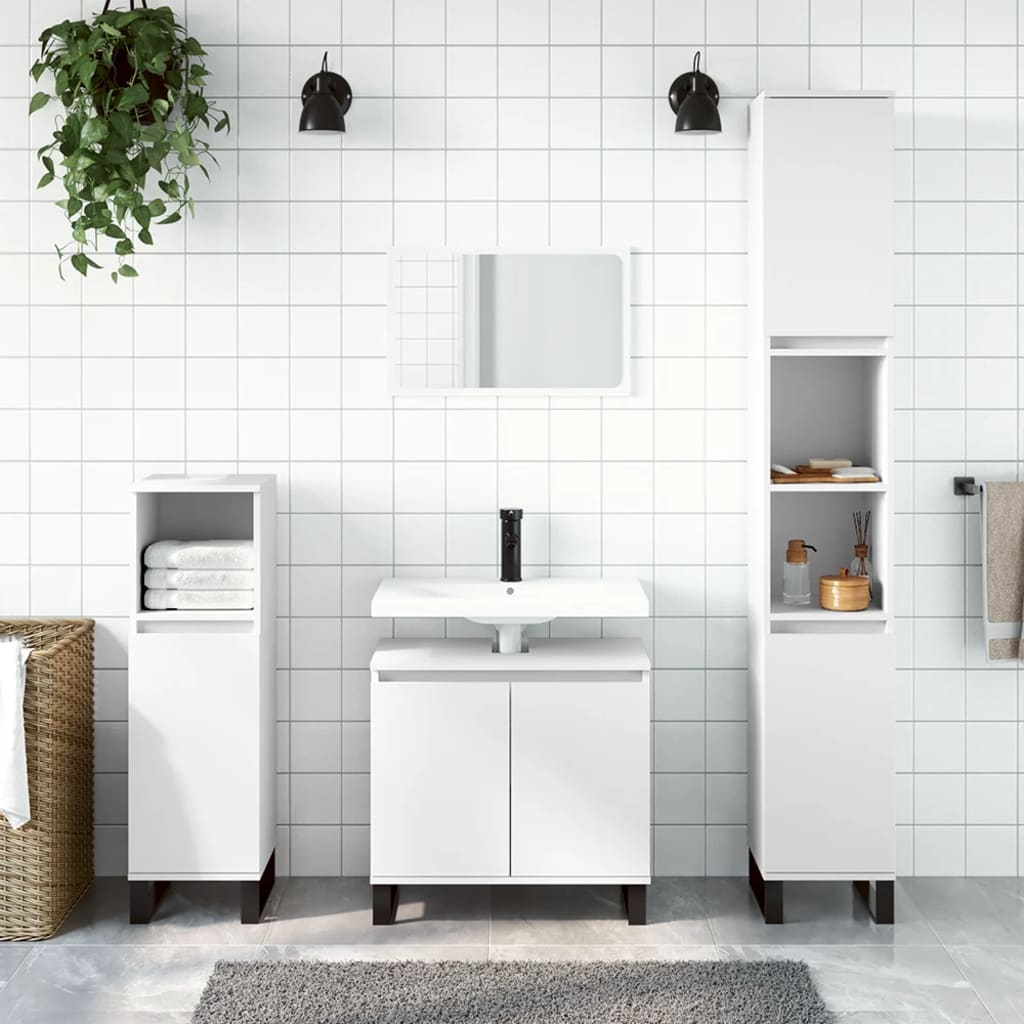 Armadietto da Bagno Bianco 30x30x190 cm in Legno Multistrato | homemem39