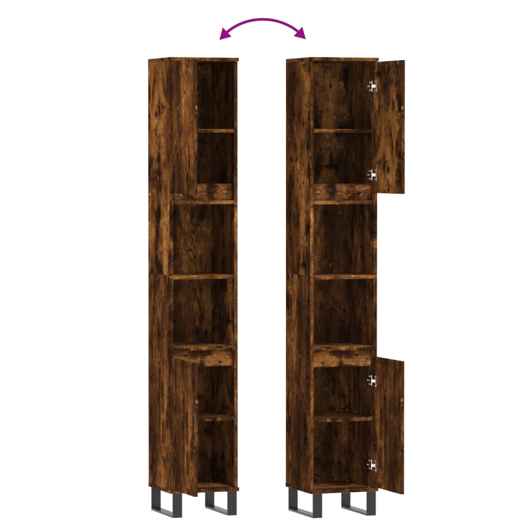 Armadietto Bagno Rovere Fumo 30x30x190 cm in Legno Multistrato