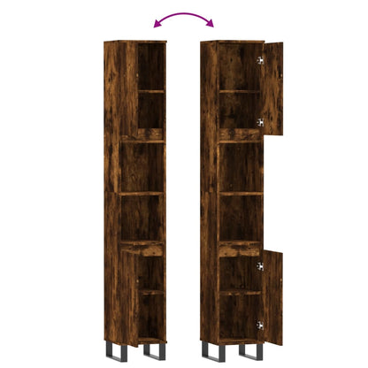 Armadietto Bagno Rovere Fumo 30x30x190 cm in Legno Multistrato