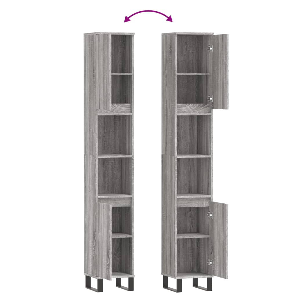 Armadietto Bagno Grigio Sonoma 30x30x190cm in Legno Multistrato | homemem39