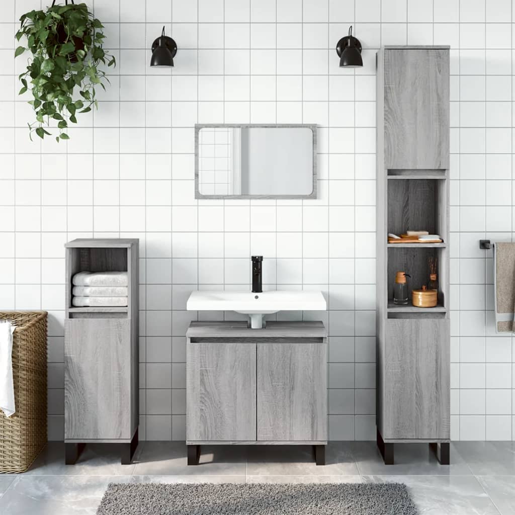 Armadietto Bagno Grigio Sonoma 30x30x190cm in Legno Multistrato | homemem39