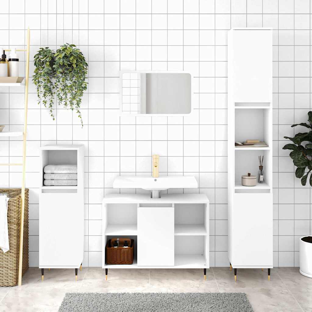 Armadietto da Bagno Bianco 30x30x100 cm in Legno Multistrato | homemem39