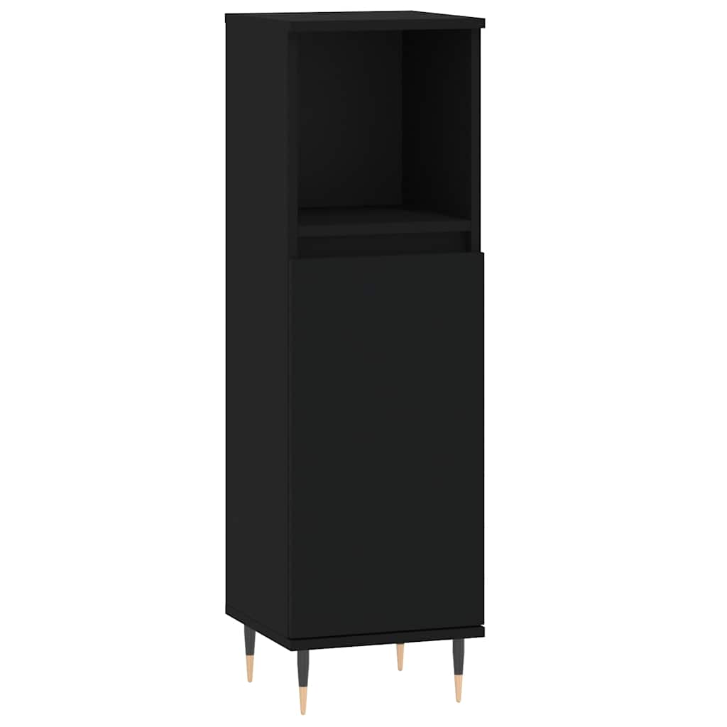 Armadietto da Bagno Nero 30x30x100 cm in Legno Multistrato | homemem39
