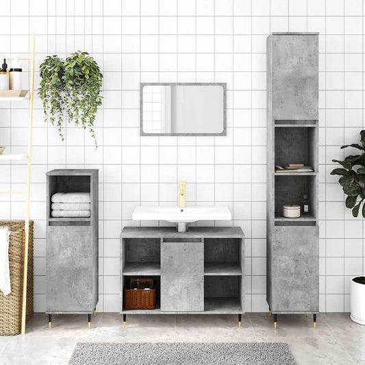 Armadietto Bagno Grigio Cemento 30x30x100 cm Legno Multistrato | homemem39
