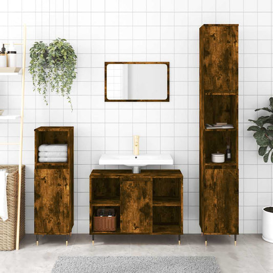 Armadietto Bagno Rovere Fumo 30x30x100 cm in Legno Multistrato | homemem39