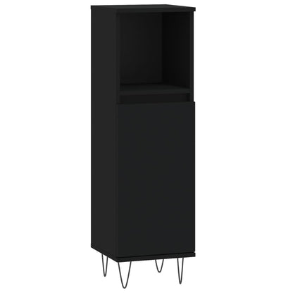 Armadietto da Bagno Nero 30x30x100 cm in Legno Multistrato | homemem39