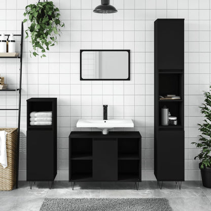 Armadietto da Bagno Nero 30x30x100 cm in Legno Multistrato | homemem39