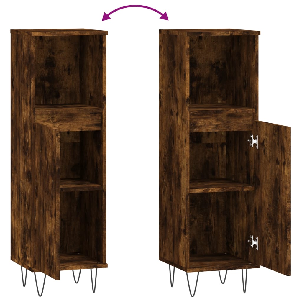 Armadietto Bagno Rovere Fumo 30x30x100 cm in Legno Multistrato | homemem39
