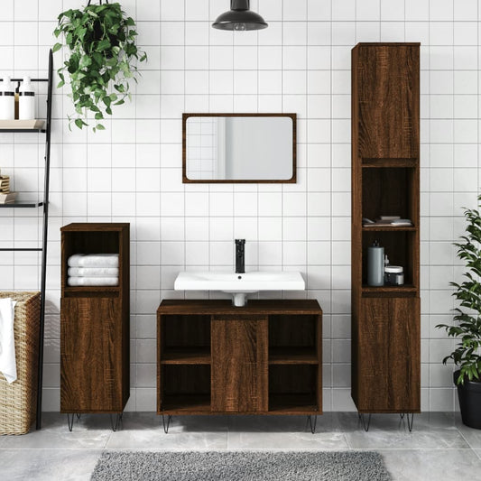 Armadietto Bagno Rovere Marrone 30x30x100 cm Legno Multistrato | homemem39