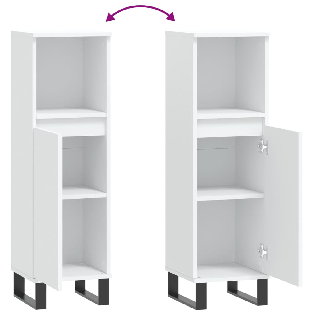 Armadietto da Bagno Bianco 30x30x100 cm in Legno Multistrato | homemem39