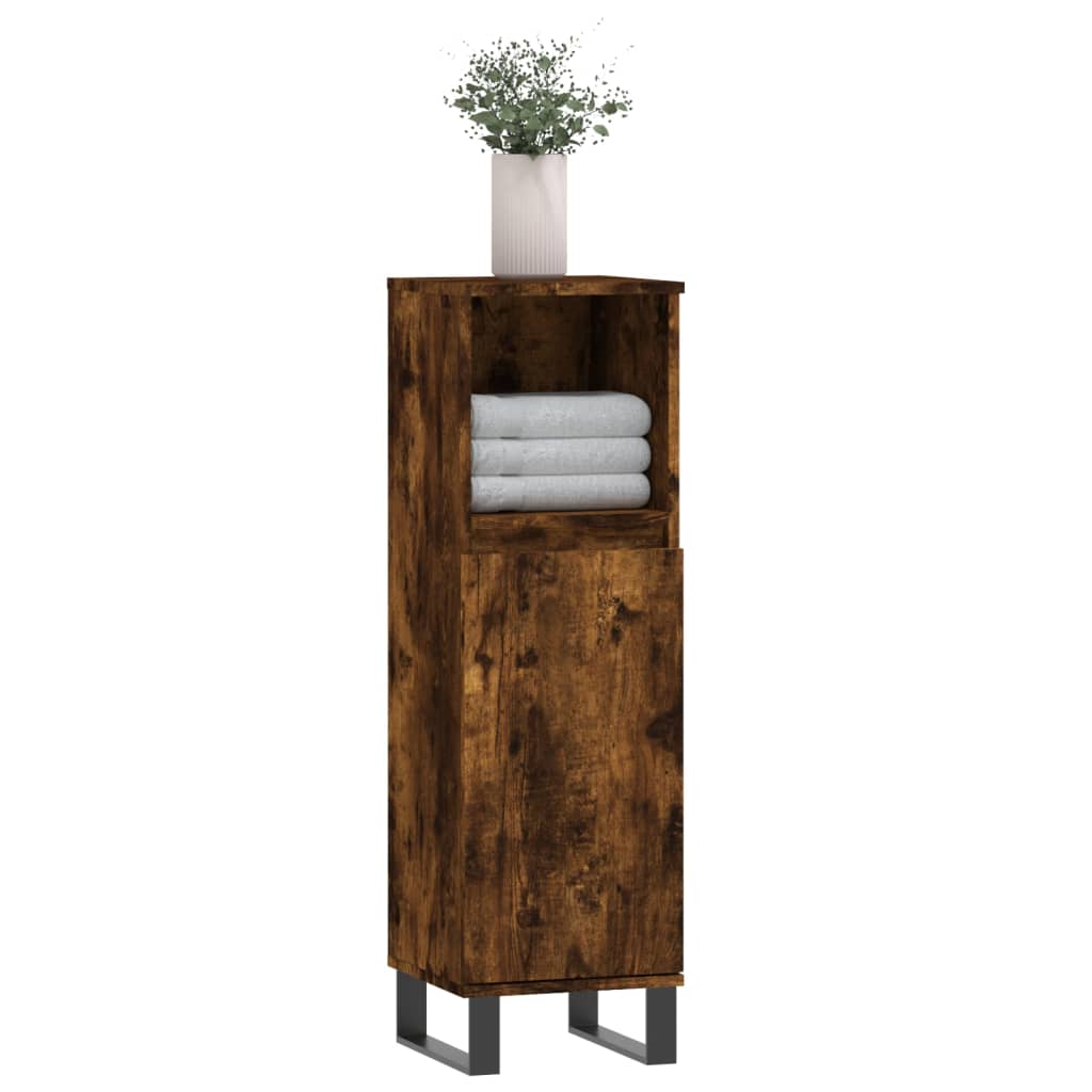 Armadietto Bagno Rovere Fumo 30x30x100 cm in Legno Multistrato