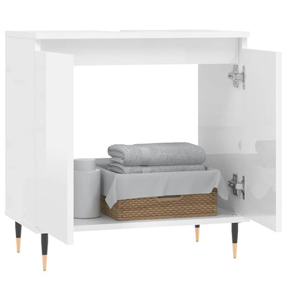 Armadietto Bagno Bianco Lucido 58x33x60cm in Legno Multistrato | homemem39