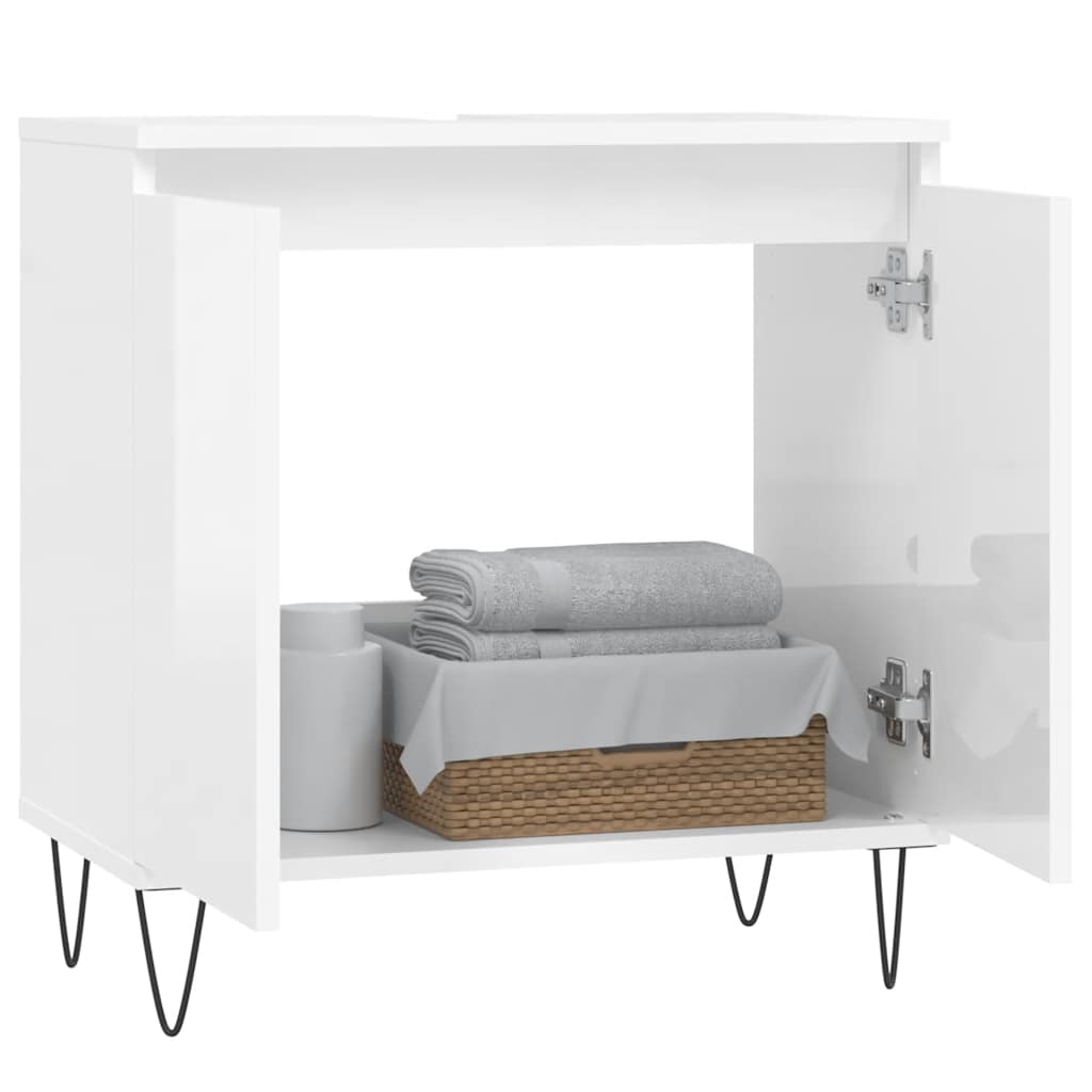 Armadietto Bagno Bianco Lucido 58x33x60cm in Legno Multistrato | homemem39