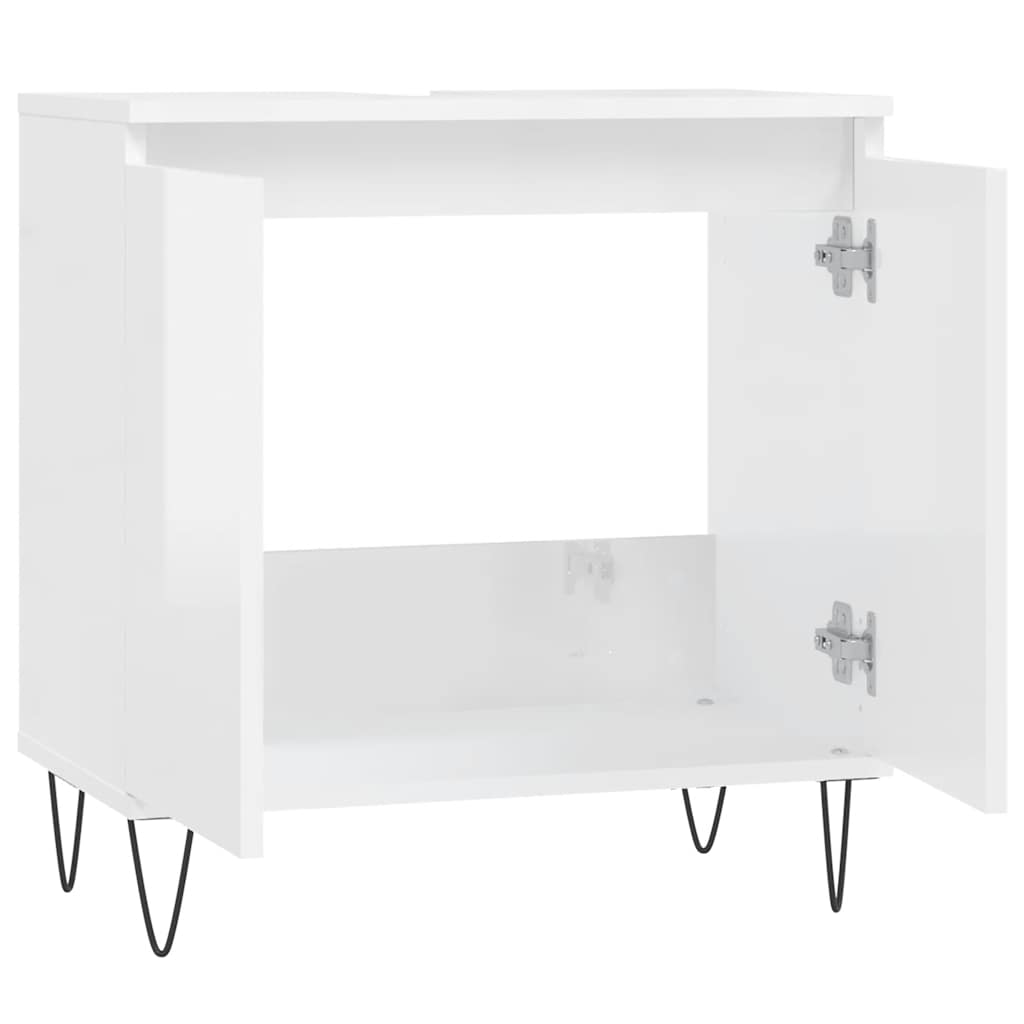 Armadietto Bagno Bianco Lucido 58x33x60cm in Legno Multistrato | homemem39