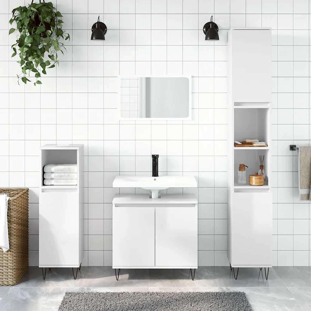 Armadietto Bagno Bianco Lucido 58x33x60cm in Legno Multistrato | homemem39