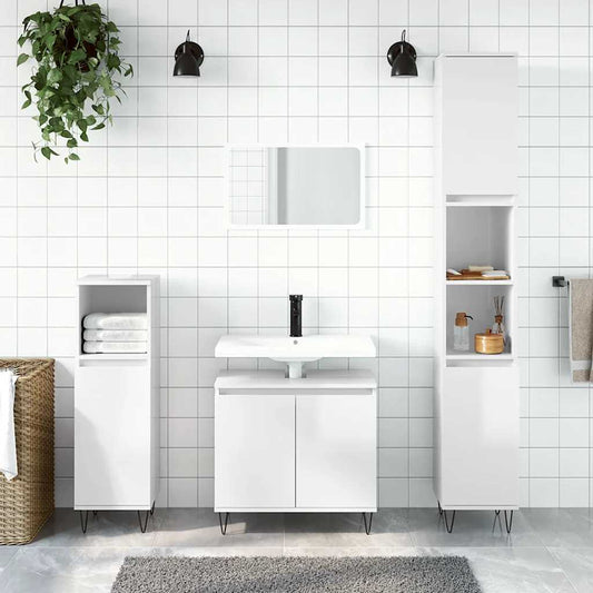 Armadietto Bagno Bianco Lucido 58x33x60cm in Legno Multistrato | homemem39