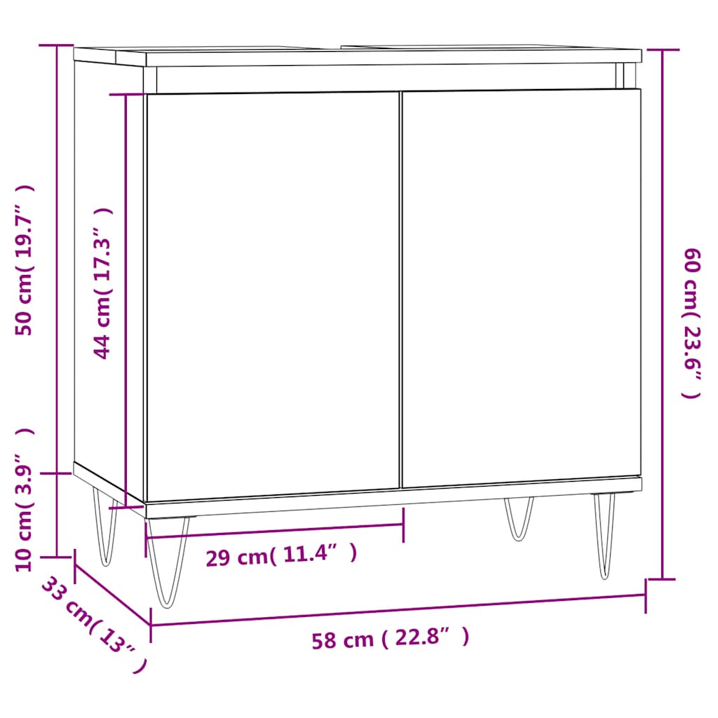 Mobile da Bagno Rovere Sonoma 58x33x60 cm in Legno Multistrato | homemem39