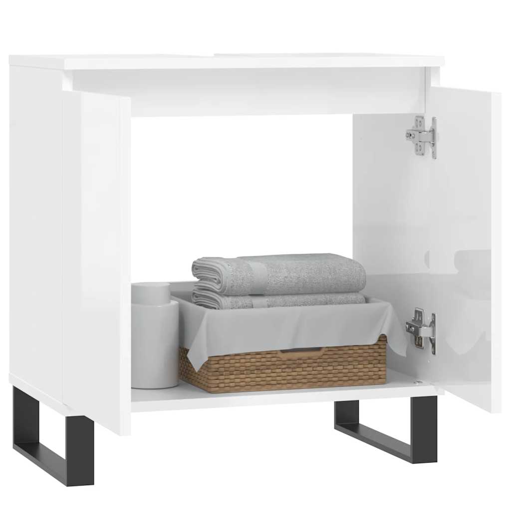Armadietto Bagno Bianco Lucido 58x33x60cm in Legno Multistrato | homemem39