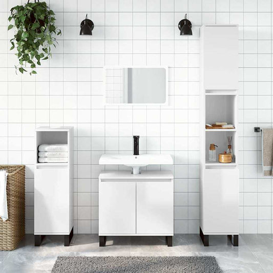 Armadietto Bagno Bianco Lucido 58x33x60cm in Legno Multistrato | homemem39