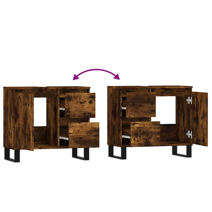 Armadietto Bagno Rovere Fumo 65x33x60 cm in Legno Multistrato