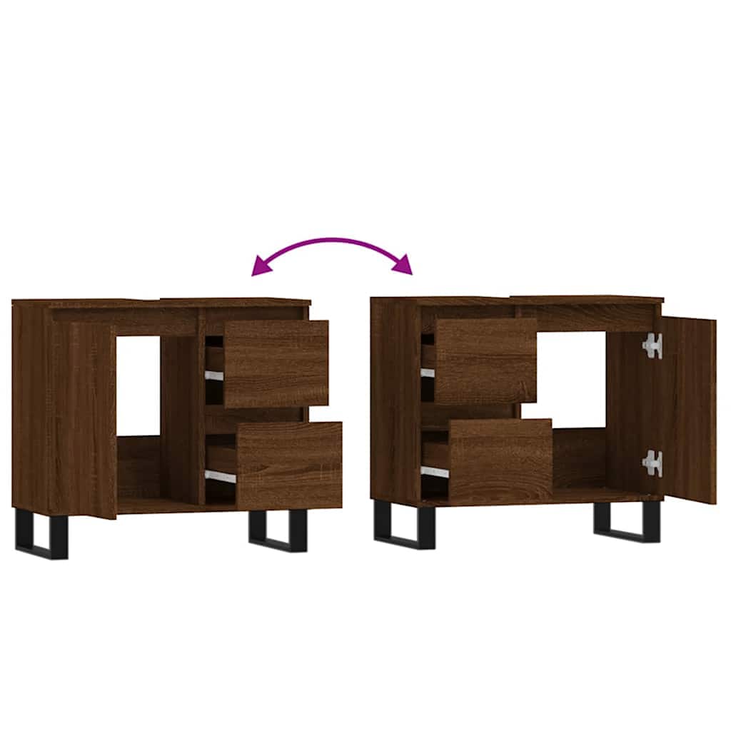 Armadietto Bagno Rovere Marrone 65x33x60cm in Legno Multistrato