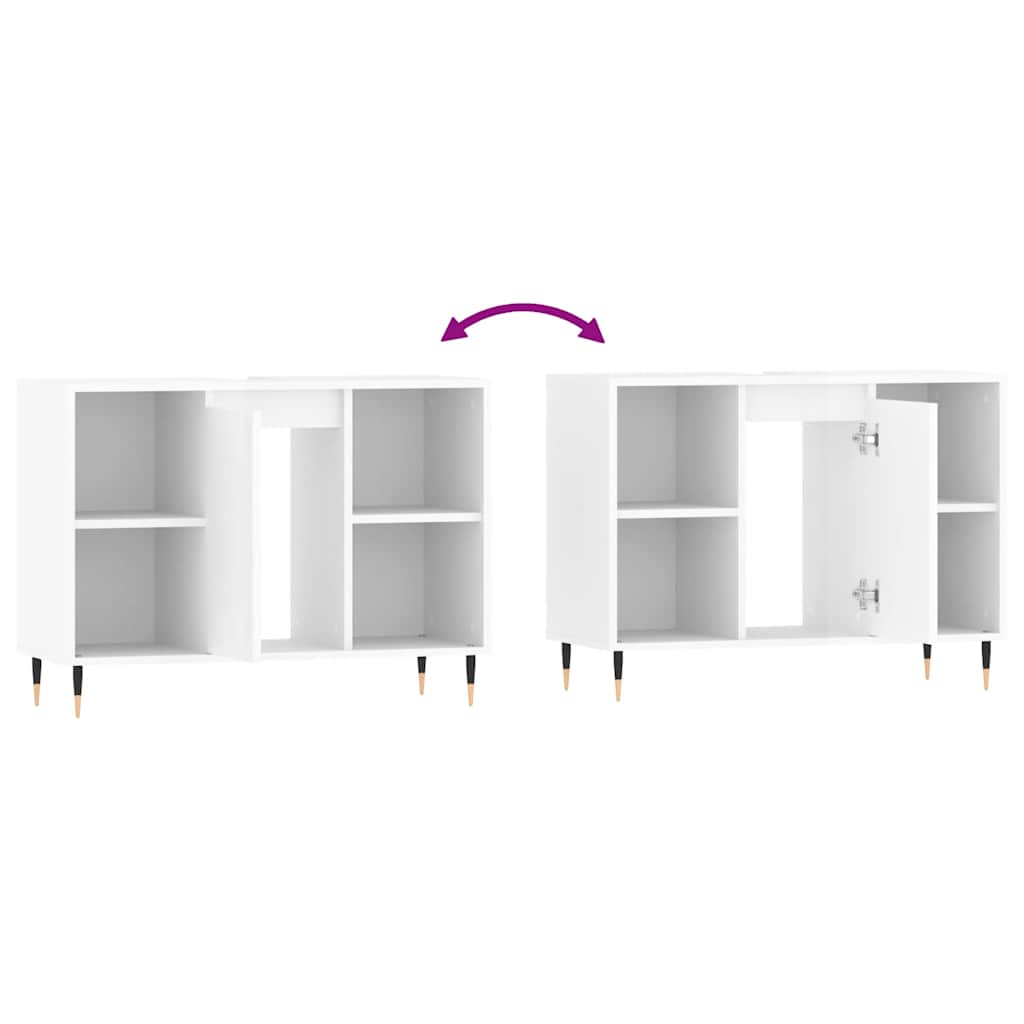 Armadietto Bagno Bianco Lucido 80x33x60cm in Legno Multistrato
