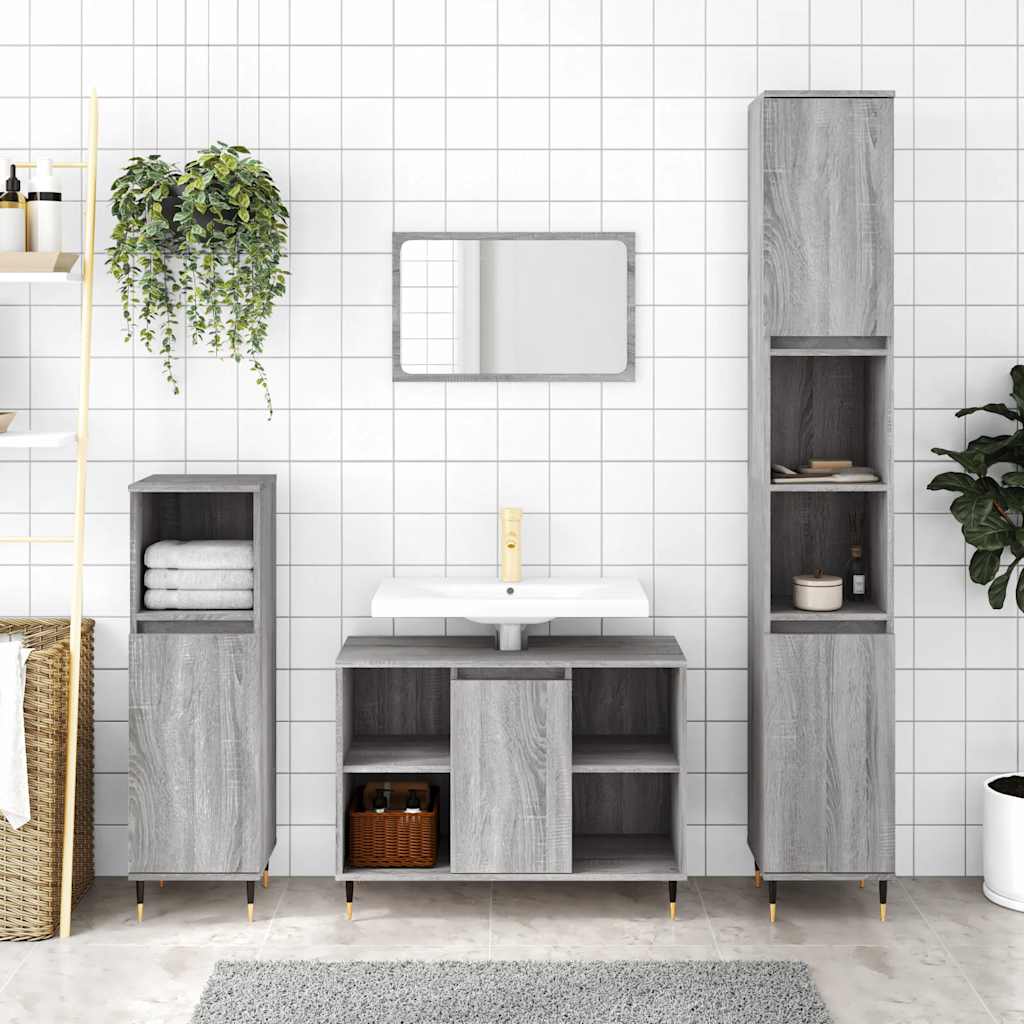Mobile da Bagno Grigio Sonoma 80x33x60 cm in Legno Multistrato