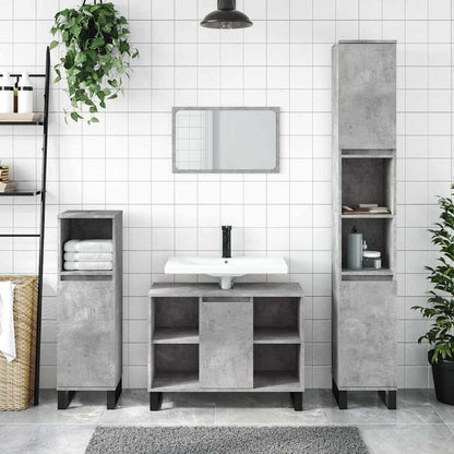 Armadietto da Bagno Grigio Cemento 80x33x60cm Legno Multistrato