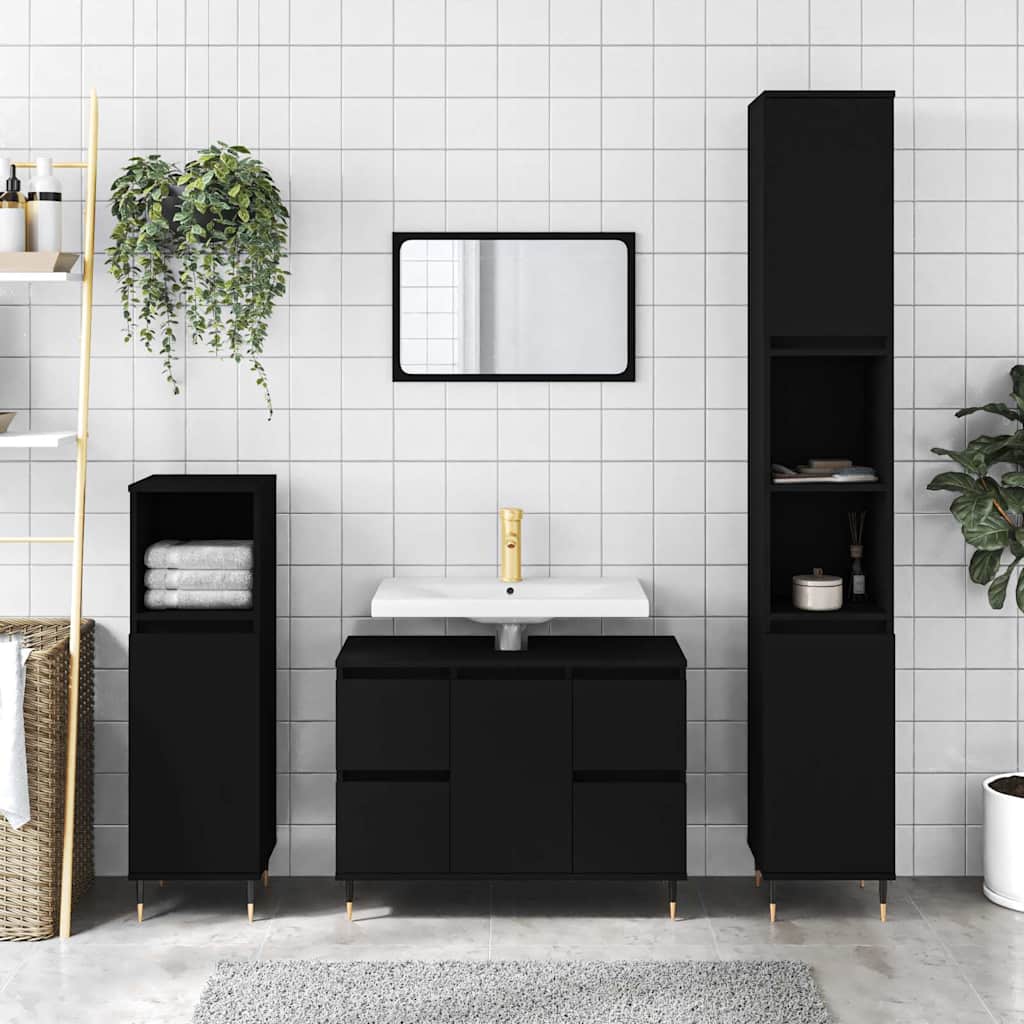 Mobile da Bagno Nero 80x33x60 cm in Legno Multistrato | homemem39