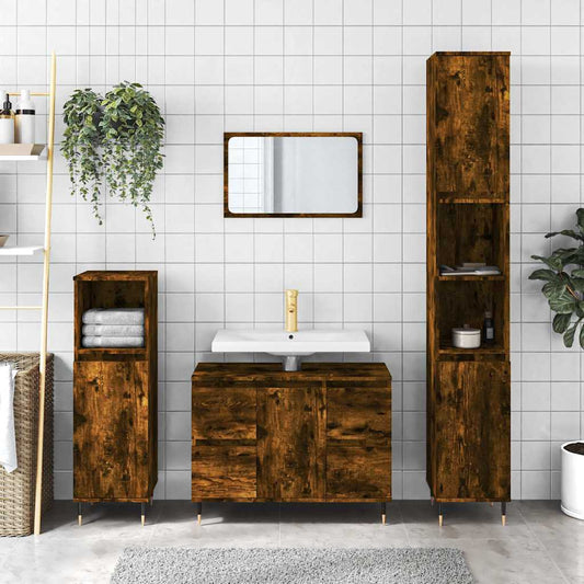 Armadietto Bagno Rovere Fumo 80x33x60 cm in Legno Multistrato | homemem39