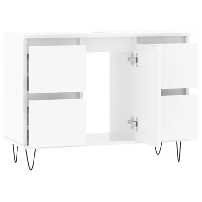 Armadietto Bagno Bianco Lucido 80x33x60cm in Legno Multistrato