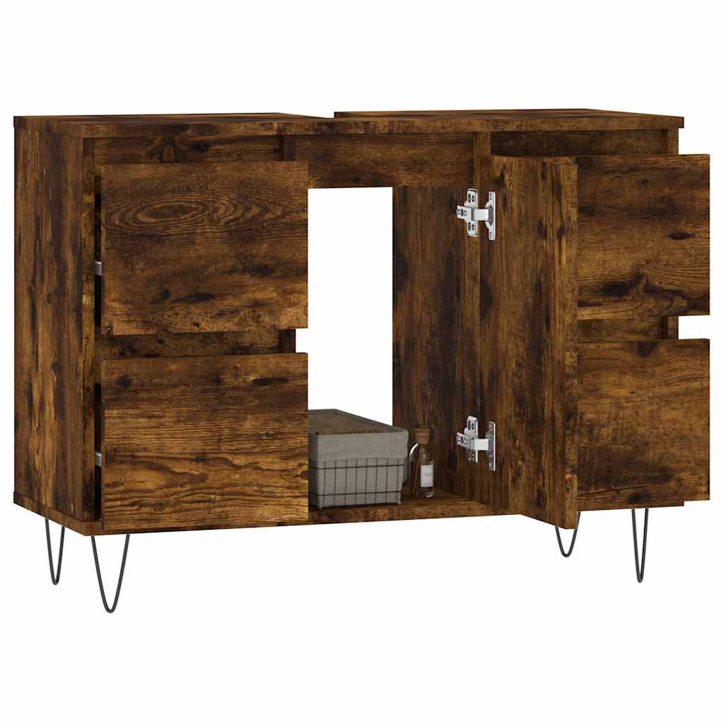 Armadietto Bagno Rovere Fumo 80x33x60 cm in Legno Multistrato