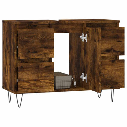 Armadietto Bagno Rovere Fumo 80x33x60 cm in Legno Multistrato