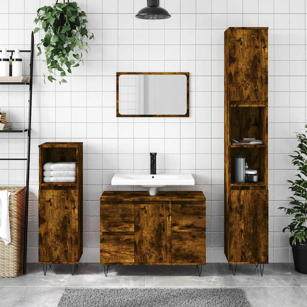 Armadietto Bagno Rovere Fumo 80x33x60 cm in Legno Multistrato