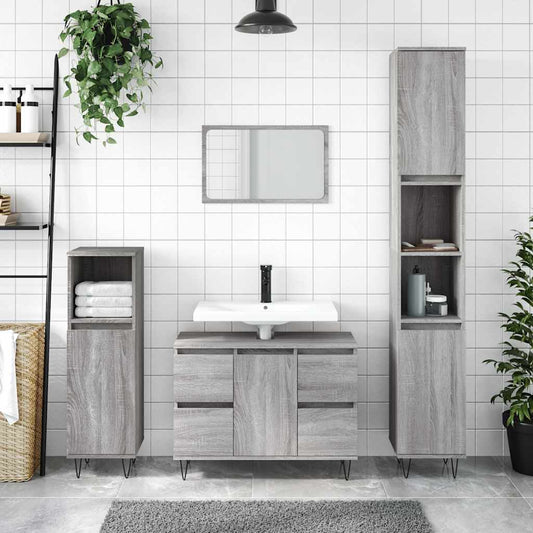 Mobile da Bagno Grigio Sonoma 80x33x60 cm in Legno Multistrato | homemem39