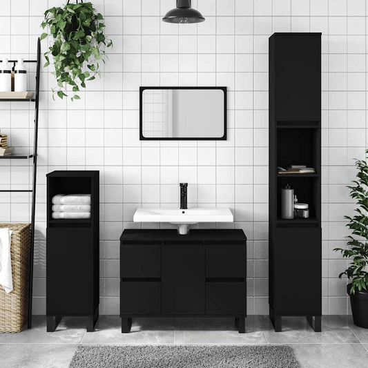 Mobile da Bagno Nero 80x33x60 cm in Legno Multistrato - homemem39