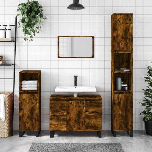 Armadietto Bagno Rovere Fumo 80x33x60 cm in Legno Multistrato | homemem39