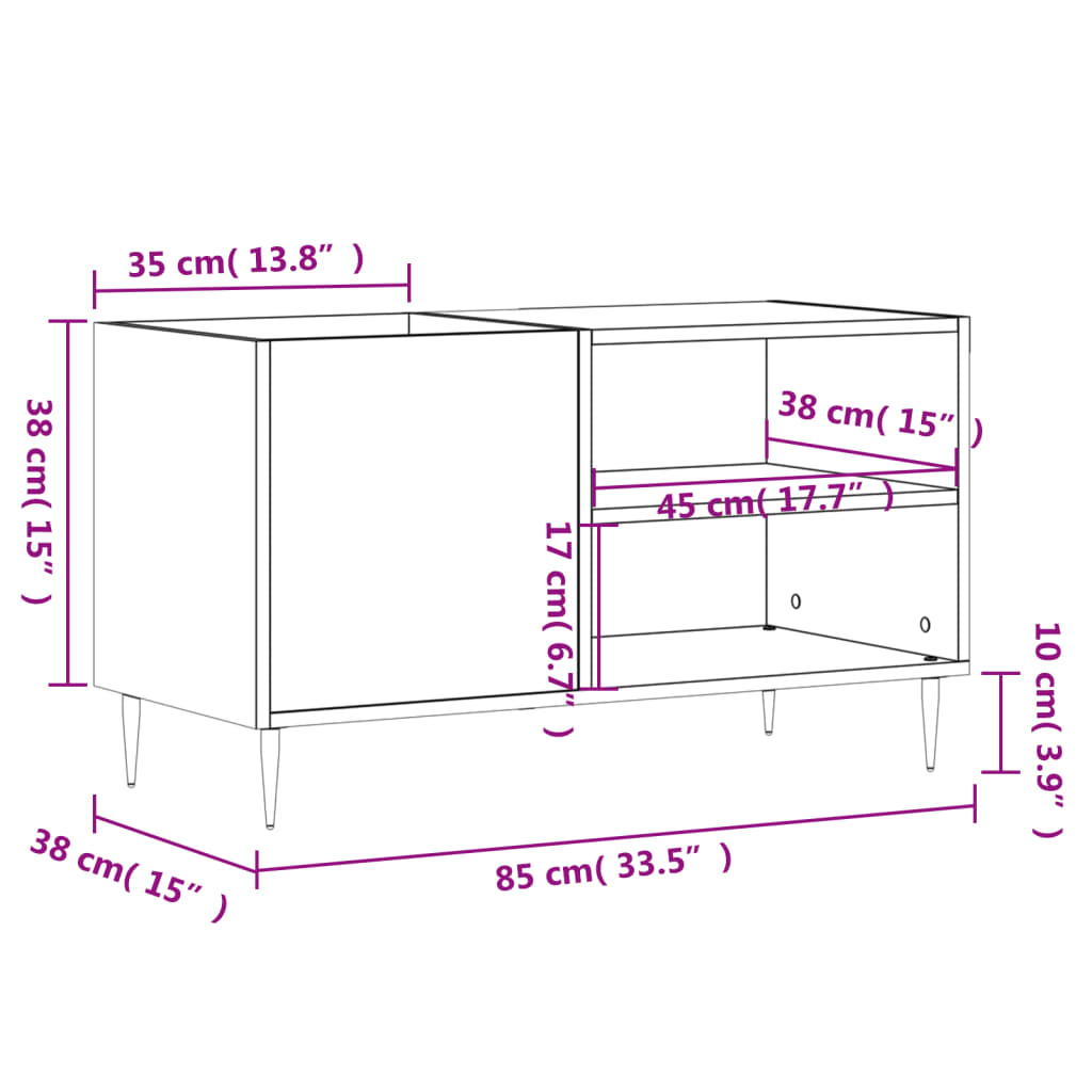 Mobile Porta Dischi Nero 85x38x48 cm in Legno Multistrato