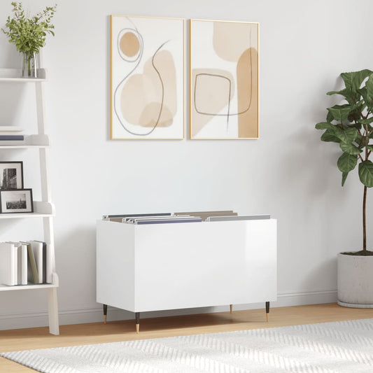 Mobile Porta Dischi Bianco Lucido 74,5x38x48 Legno Multistrato | homemem39