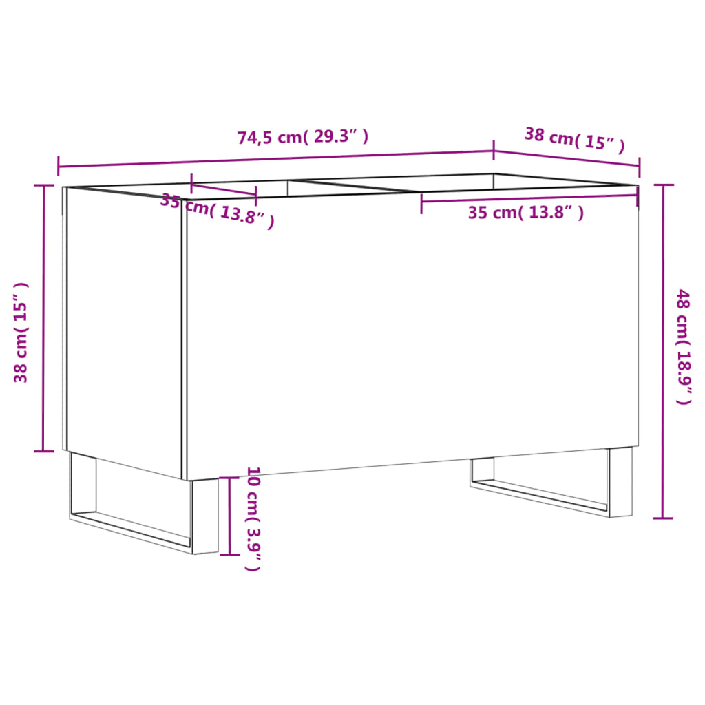 Mobile Porta Dischi Nero 74,5x38x48 cm in Legno Multistrato