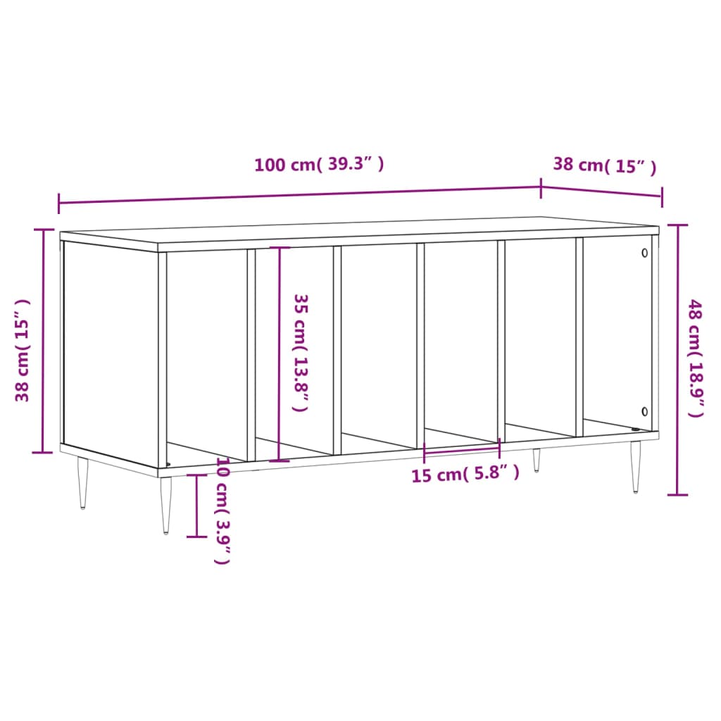 Mobile Porta Dischi Bianco 100x38x48 cm in Legno Multistrato