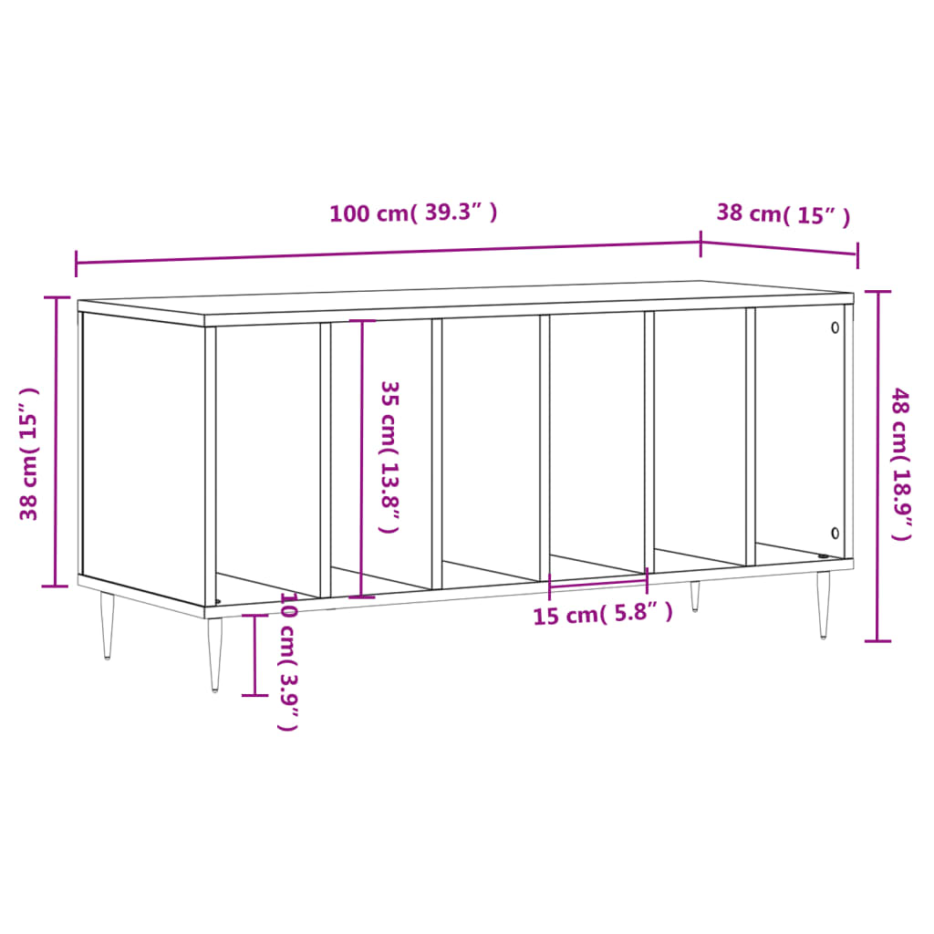 Mobile Porta Dischi Nero 100x38x48 cm in Legno Multistrato