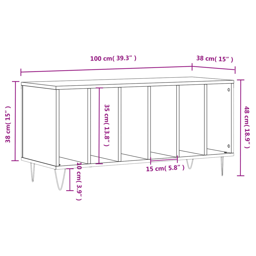 Mobile Porta Dischi Nero 100x38x48 cm in Legno Multistrato