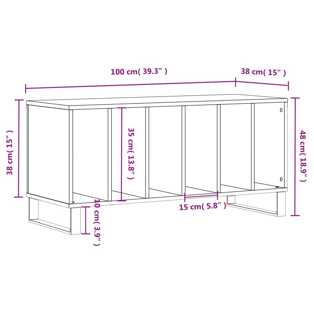 Mobile Porta Dischi Rovere Sonoma 100x38x48cm Legno Multistrato