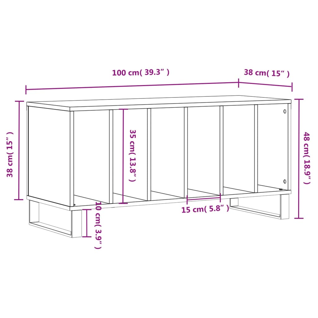 Mobile Porta Dischi Rovere Fumo 100x38x48 cm Legno Multistrato