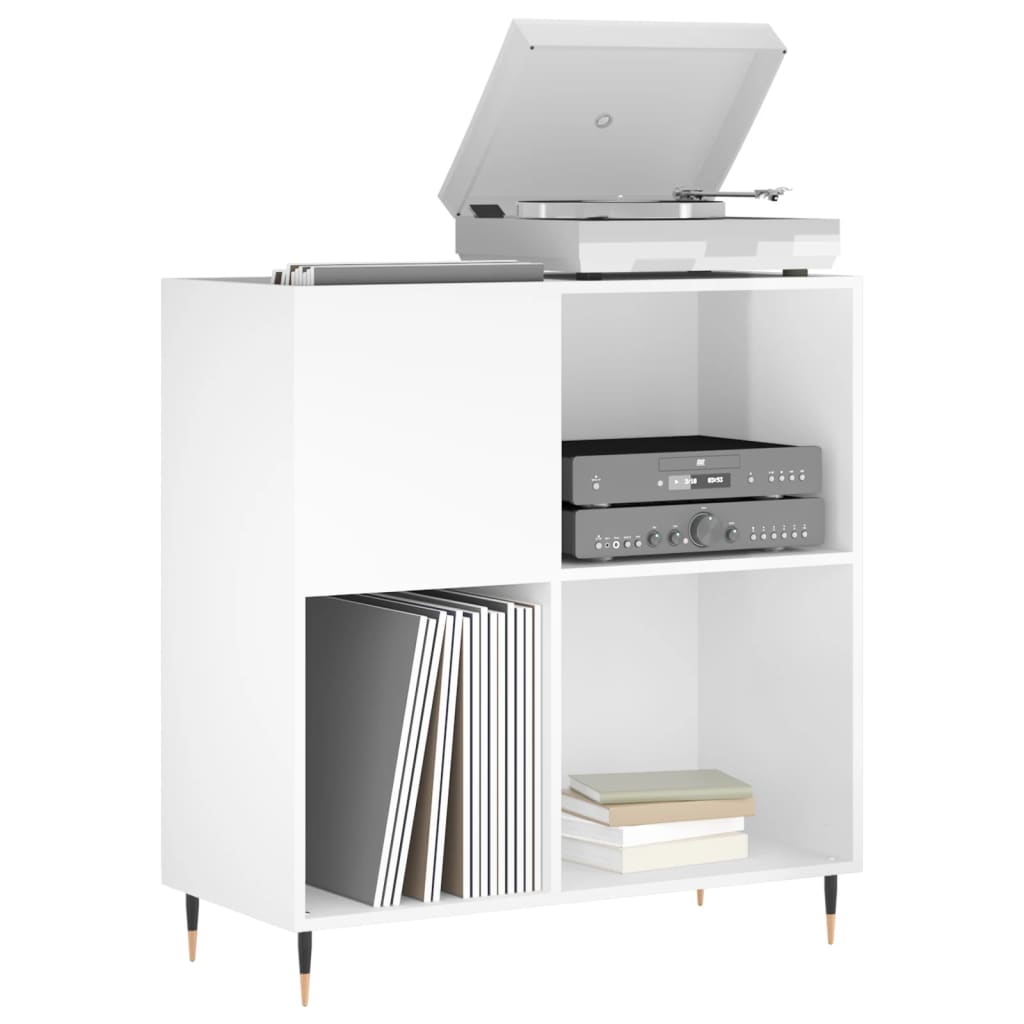 Mobile Porta Dischi Bianco Lucido 84,5x38x89 Legno Multistrato