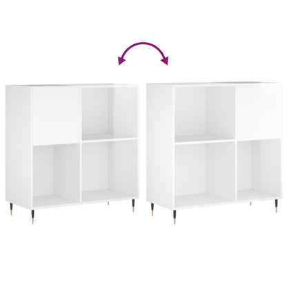 Mobile Porta Dischi Bianco Lucido 84,5x38x89 Legno Multistrato