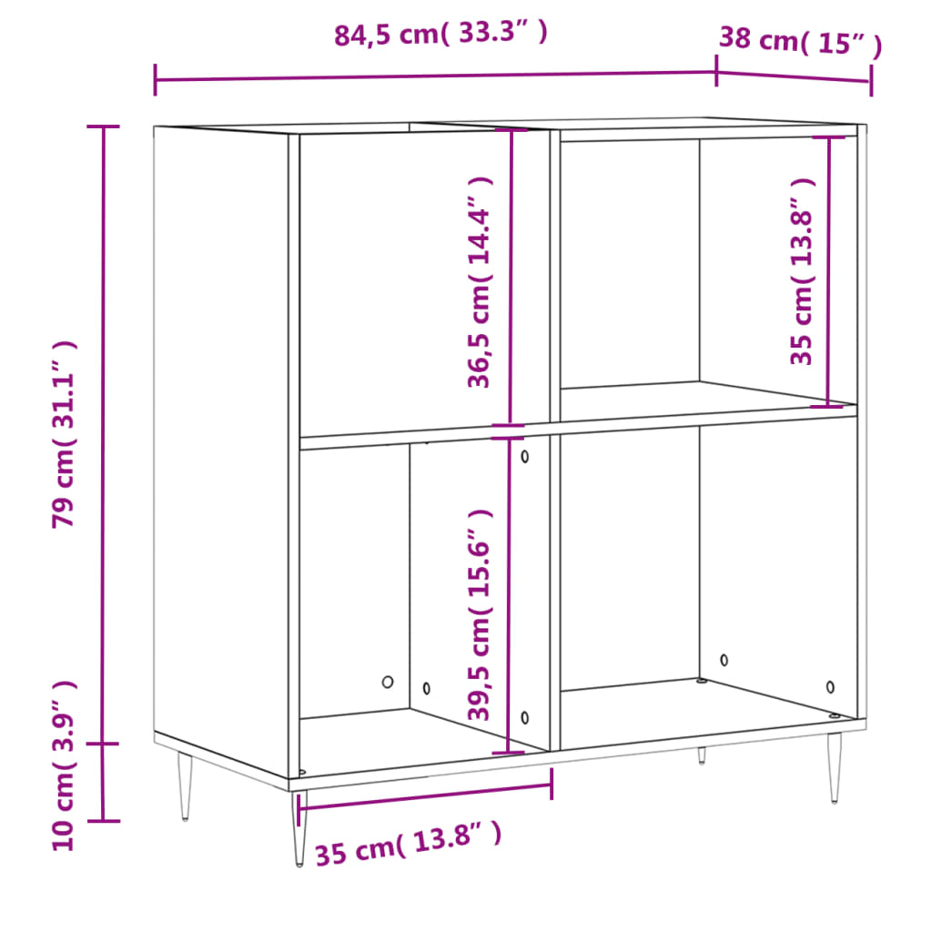 Mobile Porta Dischi Grigio Cemento 84,5x38x89 Legno Multistrato